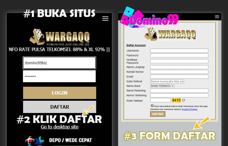 Form daftar domino 99 online